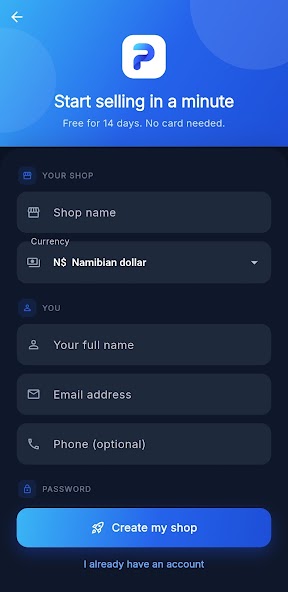 Create your shop in minutes